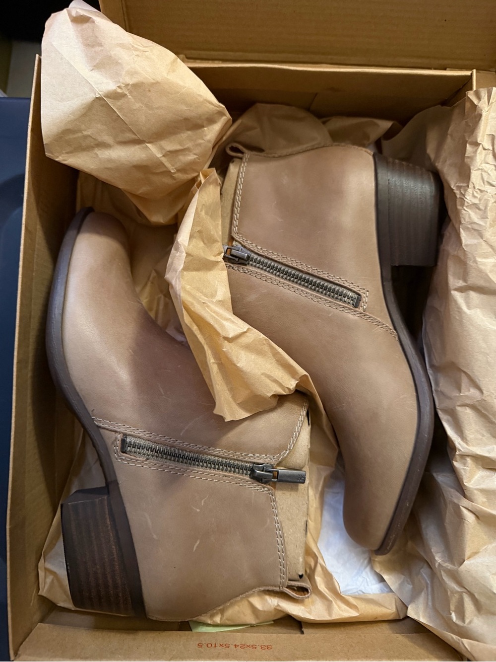 Lucky Brand Women's Light Brown Leather Ankle Booties with Side Zipper
